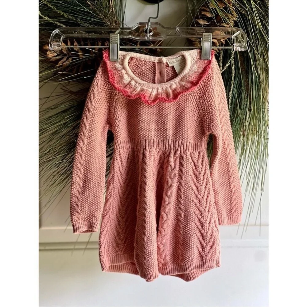 CYNTHIA ROWLEY little girls knit sweater dress blush pink size 6-9 months